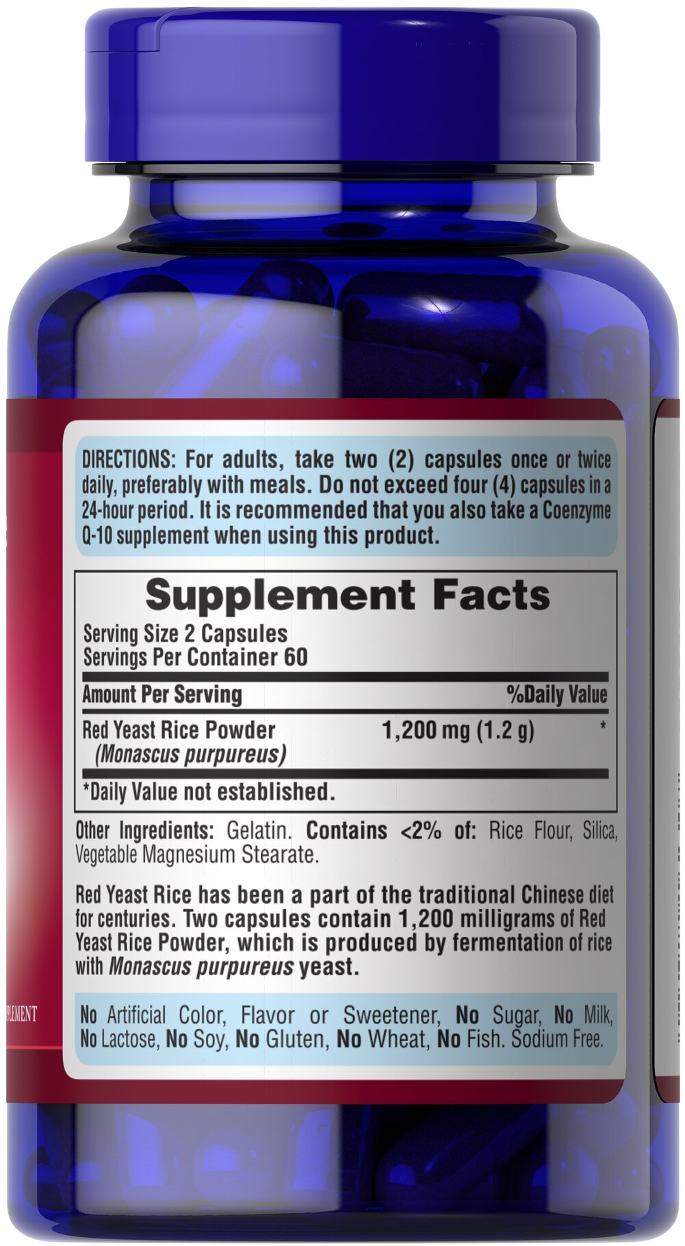 Puritan's Pride Red Yeast Rice 600 mg (120 Count) - Image 2