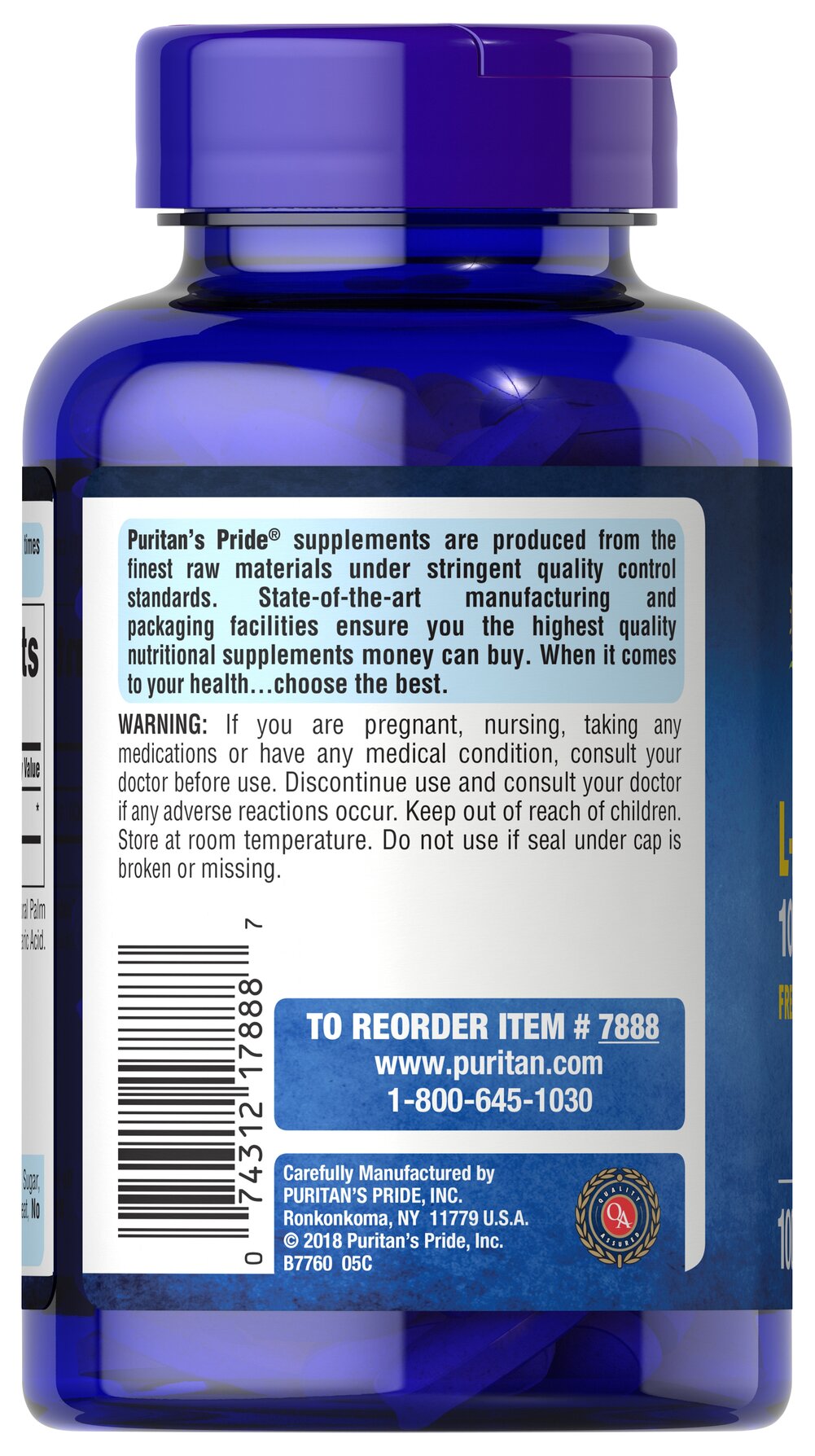 Puritan’s Pride L-Arginine 1000 mg (100 Capsules) - Image 3