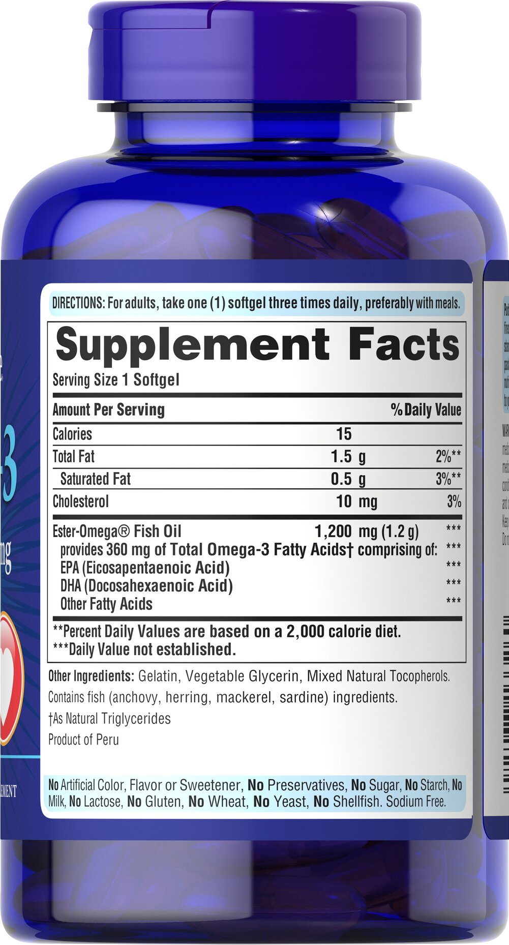 Puritan’s Pride Omega 3 Fish Oil 1200mg (100 Softgels) - Image 2