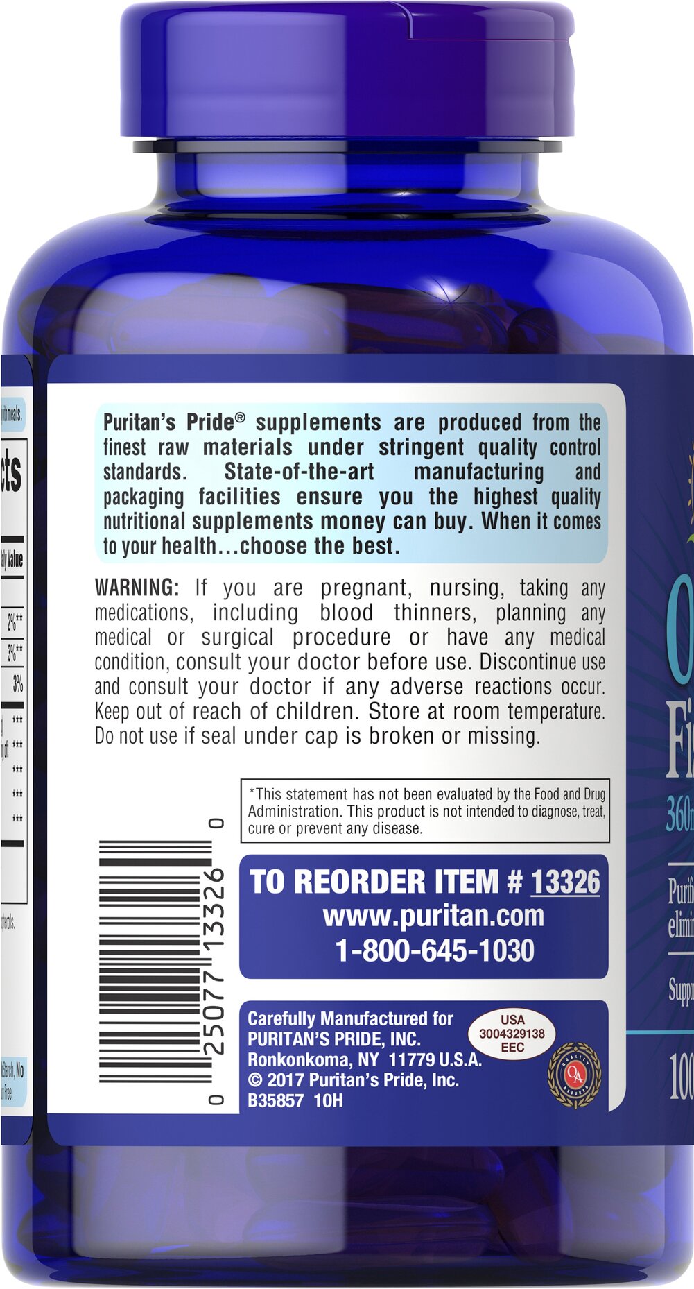 Puritan’s Pride Omega 3 Fish Oil 1200mg (100 Softgels) - Image 3