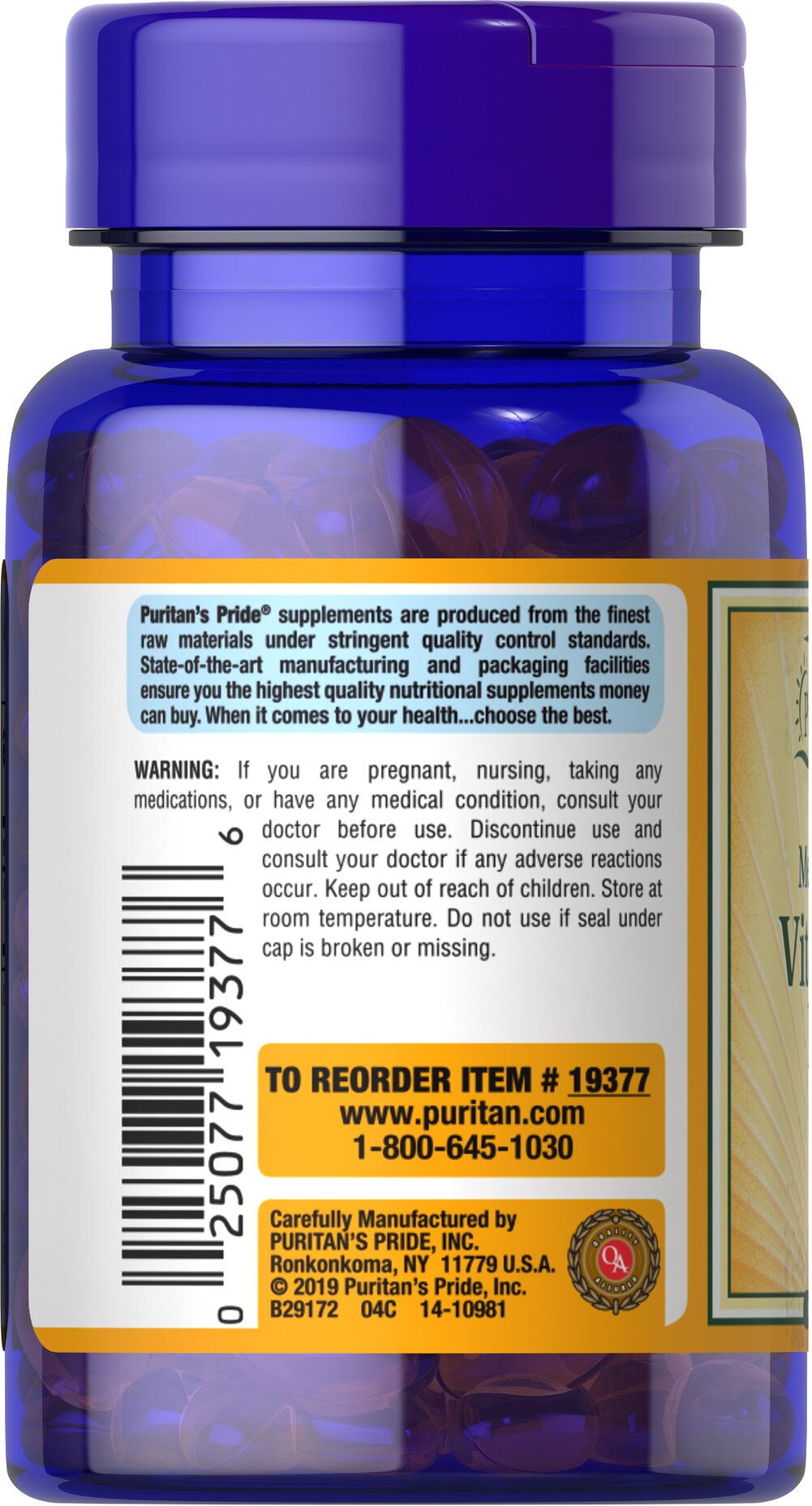Puritan’s Pride Vitamin D3 125mcg – 5,000 IU – (100 softgels) - Image 3