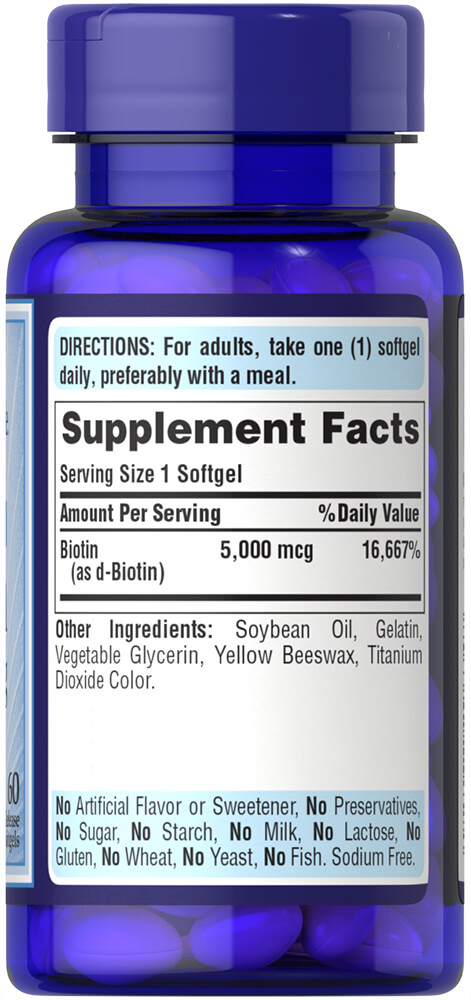 Puritan's Pride Biotin 5000mcg (60 counts) - Image 2