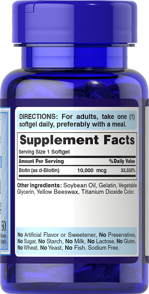 Puritan's Pride Biotin 10,000mcg (50 Softgels) - Image 2