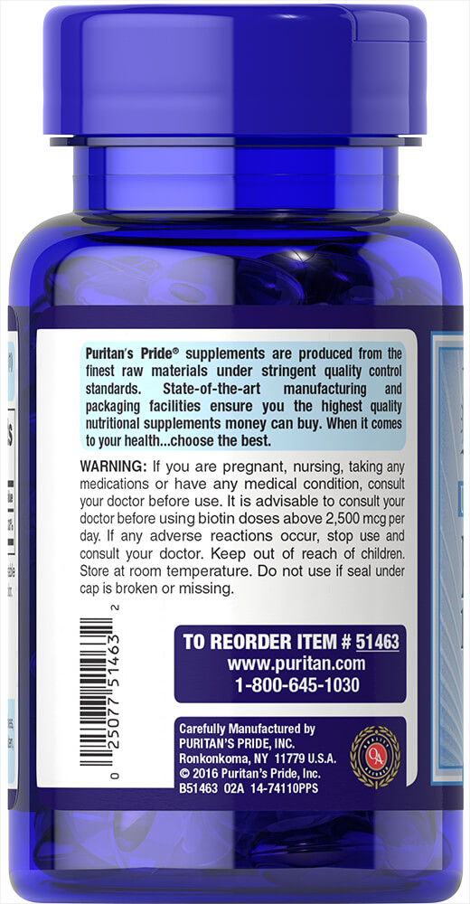 Puritan's Pride Biotin 10,000mcg (50 Softgels) - Image 3
