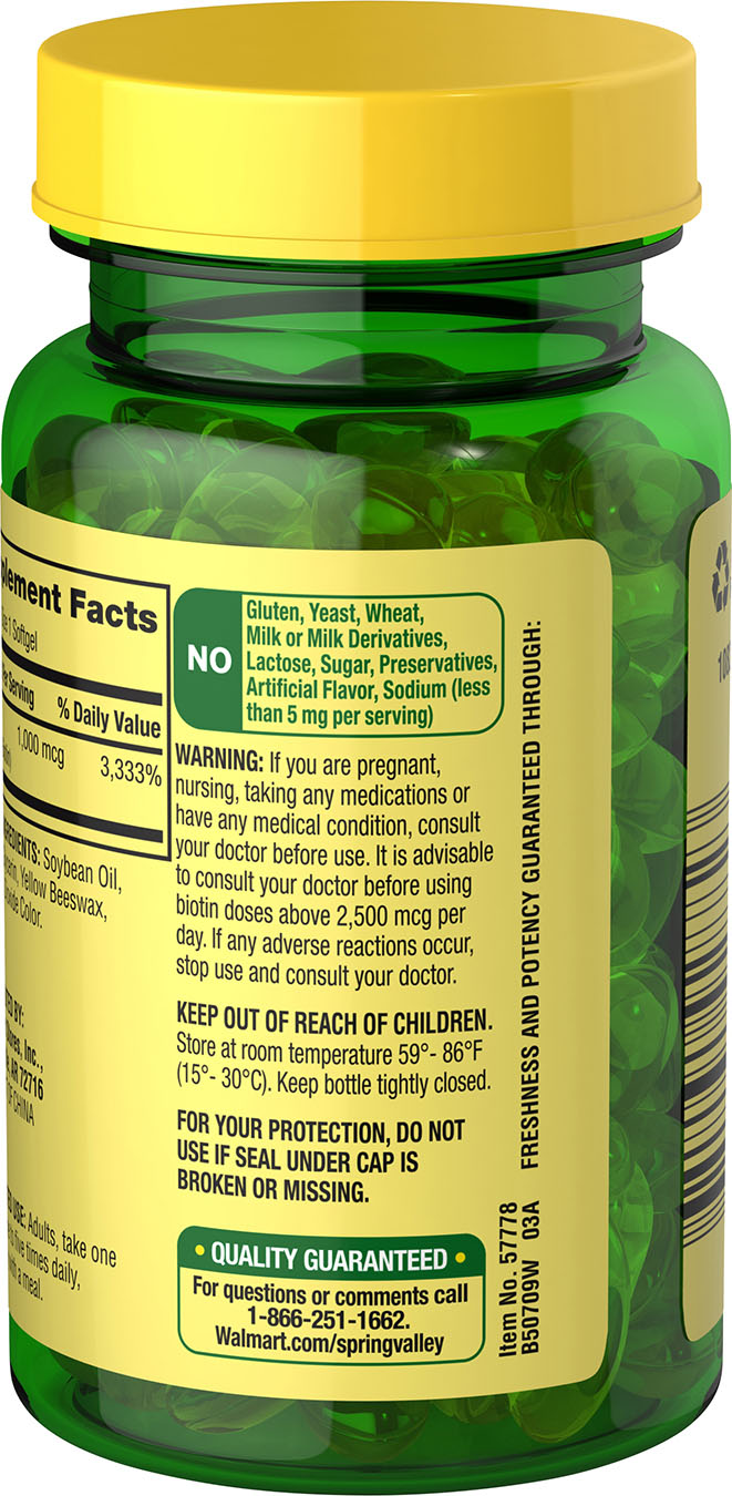 Spring Valley Biotin (1,000 mcg) – (150 Softgels) - Image 3