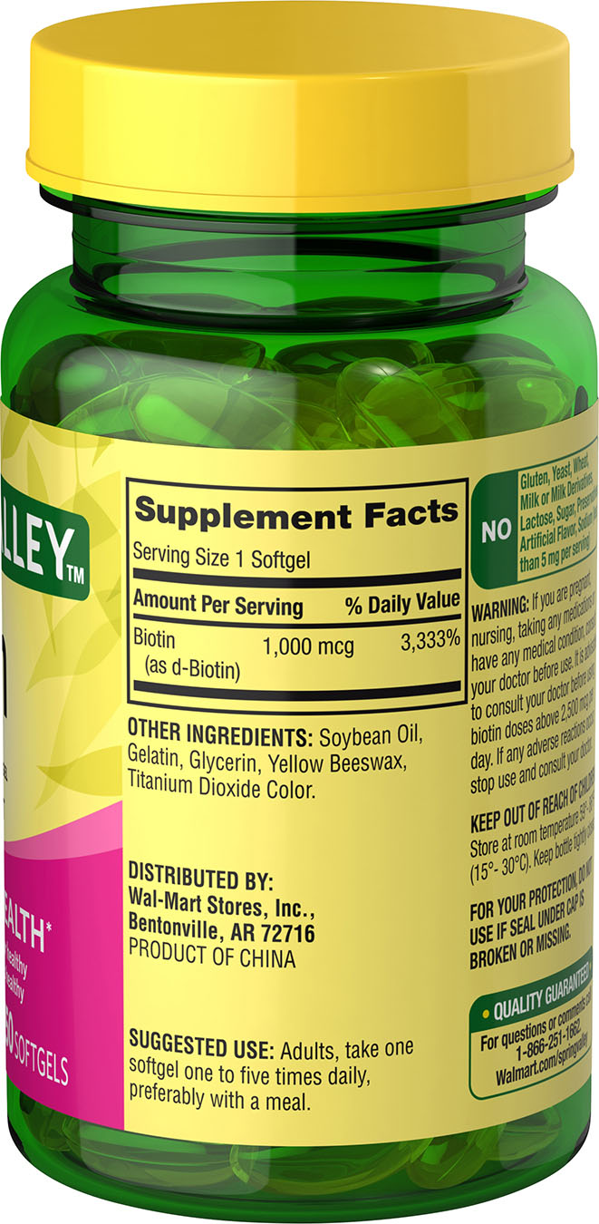 Spring Valley Biotin (1,000 mcg) – (150 Softgels) - Image 2