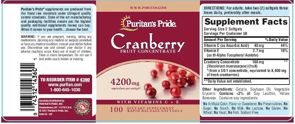 Puritan's Pride Cranberry - (100 counts) - Image 2