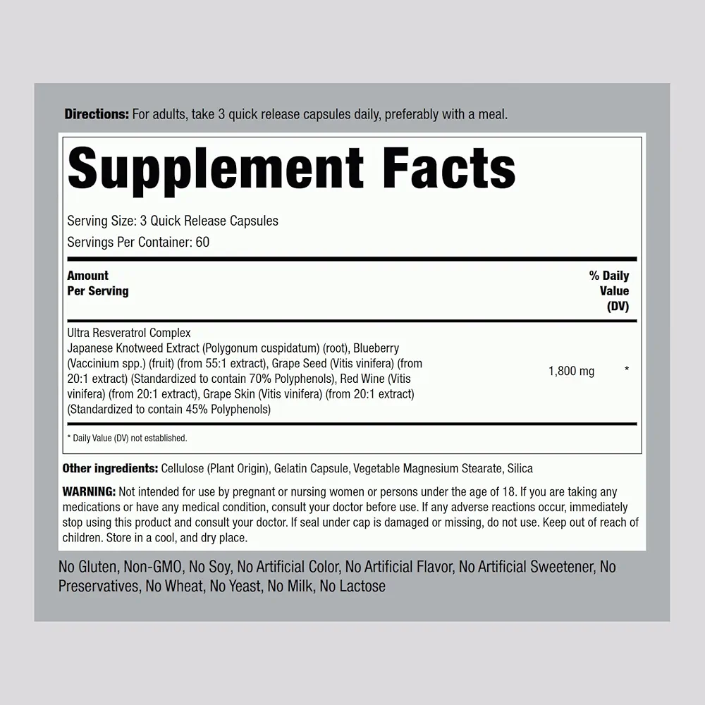 Piping Rock Resveratrol complex - (180 Capsules) - Image 2