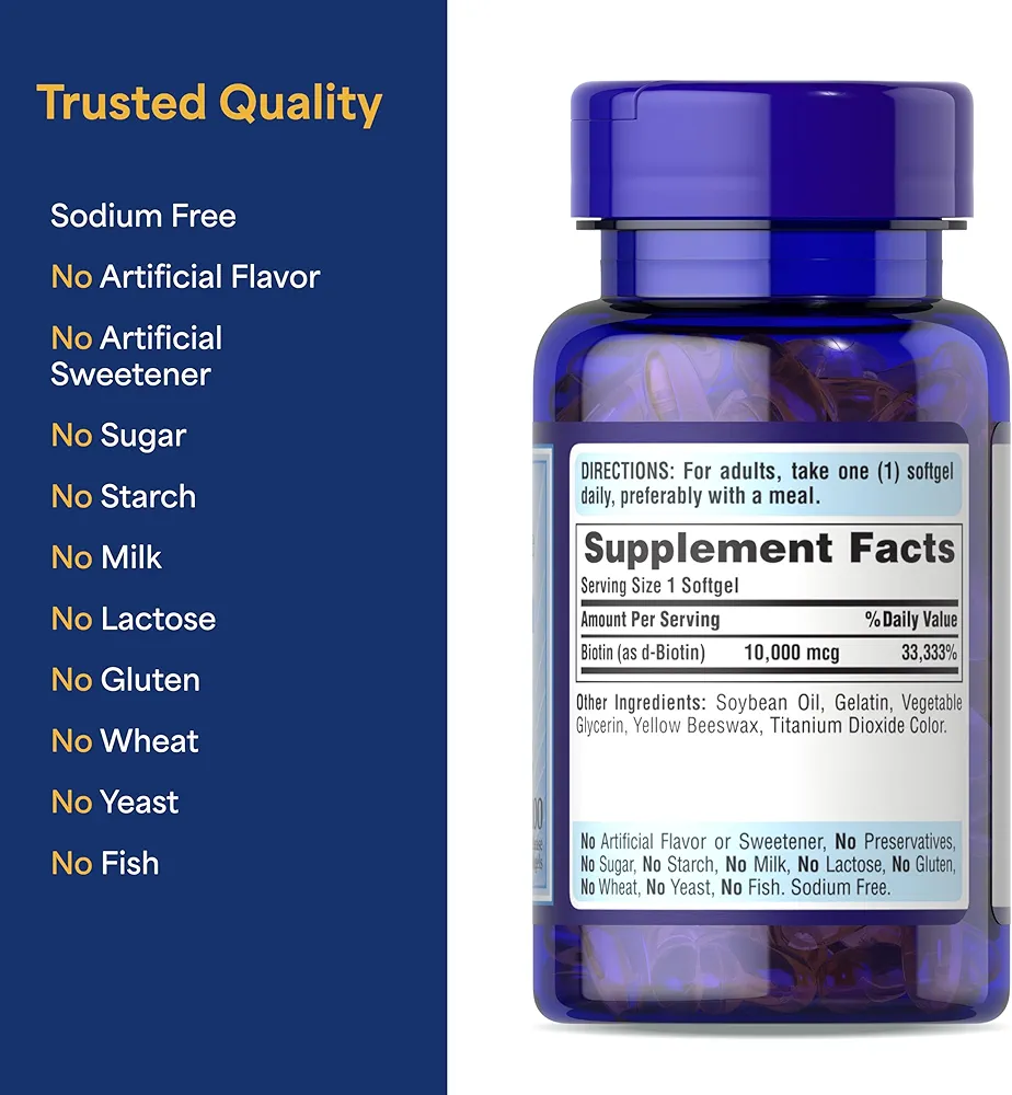 Puritan's Pride Biotin 10,000mcg (100 counts) - Image 2