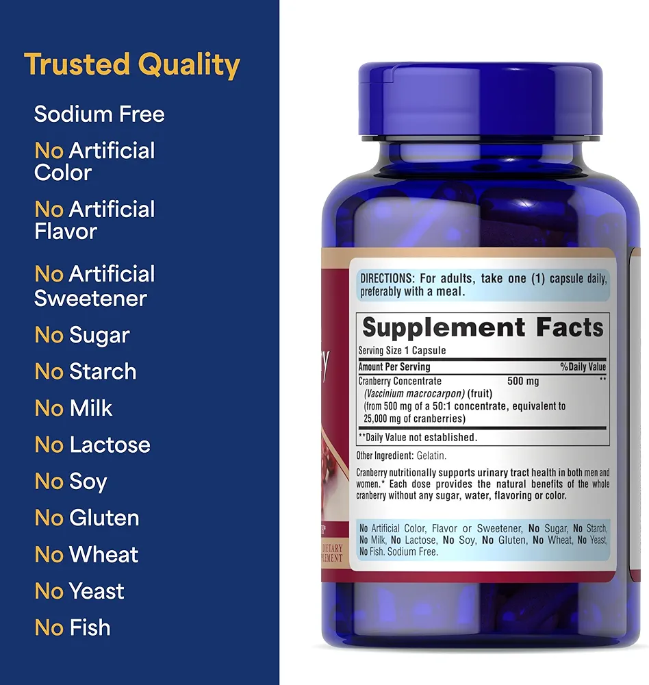 Puritan’s Pride Cranberry (500 mg) – (120 Capsules) - Image 2