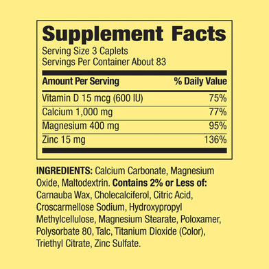 Spring Valley Calcium Magnesium Zinc (250 Caplets) - Image 2