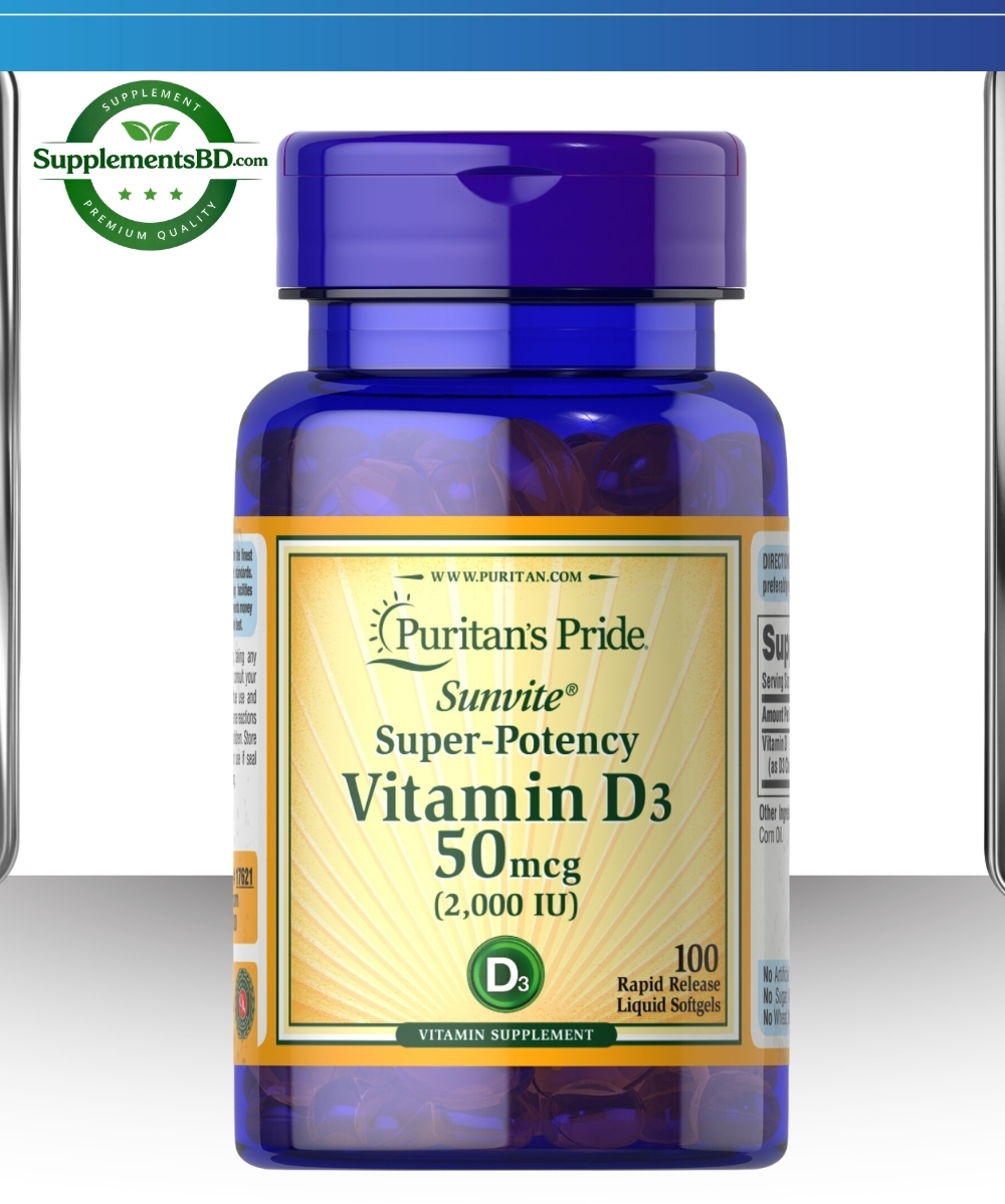 Puritan’s Pride Vitamin D3 50 mcg (2000 IU) – (100 Softgels)