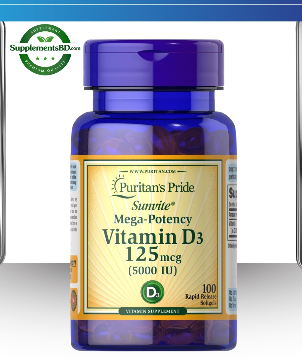 Puritan’s Pride Vitamin D3 125mcg – 5,000 IU – (100 softgels)