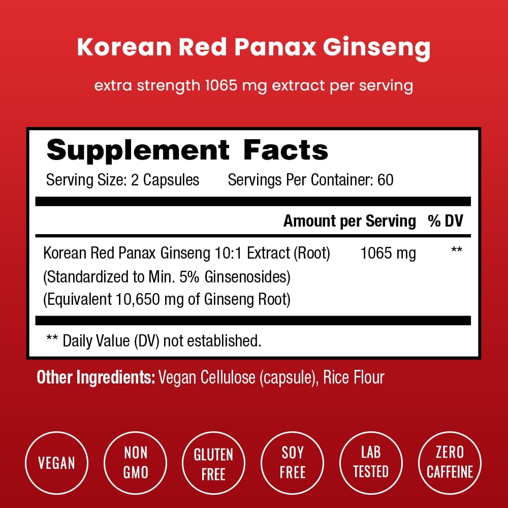 NutraChamps Korean Red Panax Ginseng 10650mg (120 Capsules) - Image 2