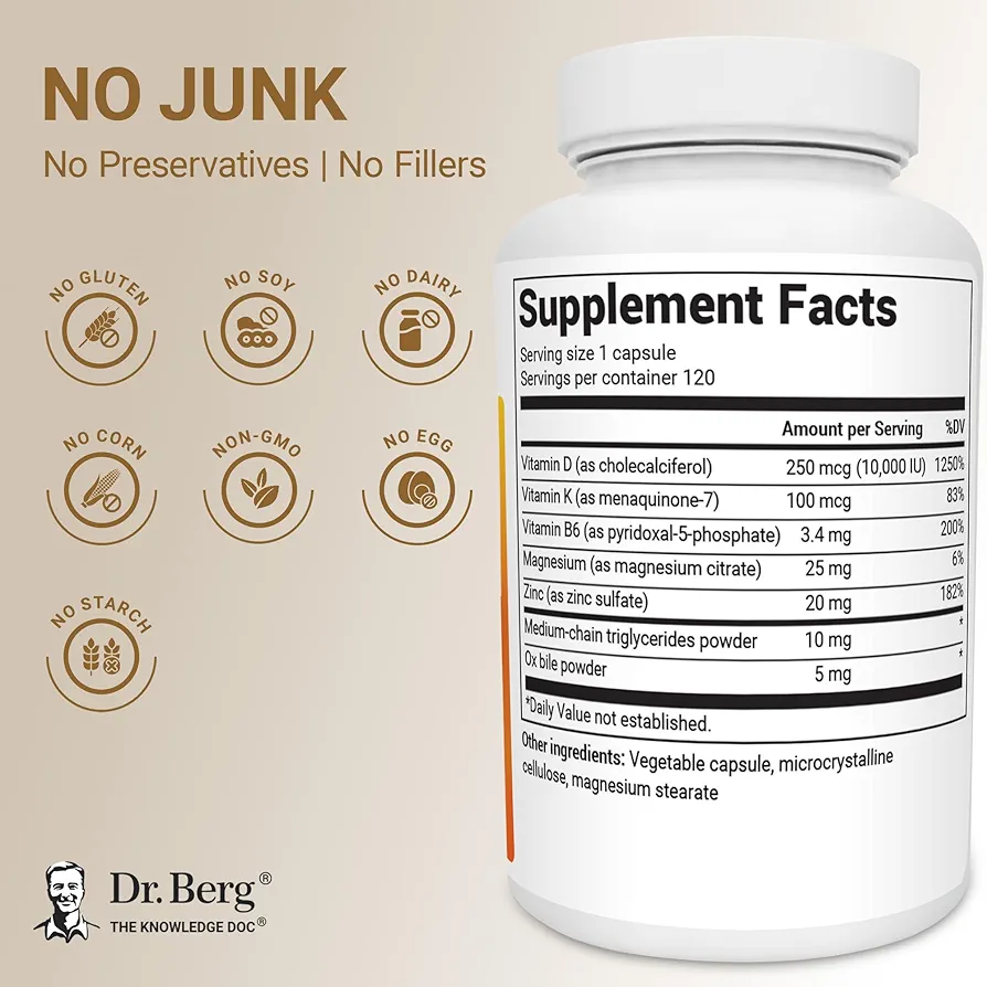 Dr. Berg Vitamin D3 K2 10,000 IU (120 Capsules) - Image 2