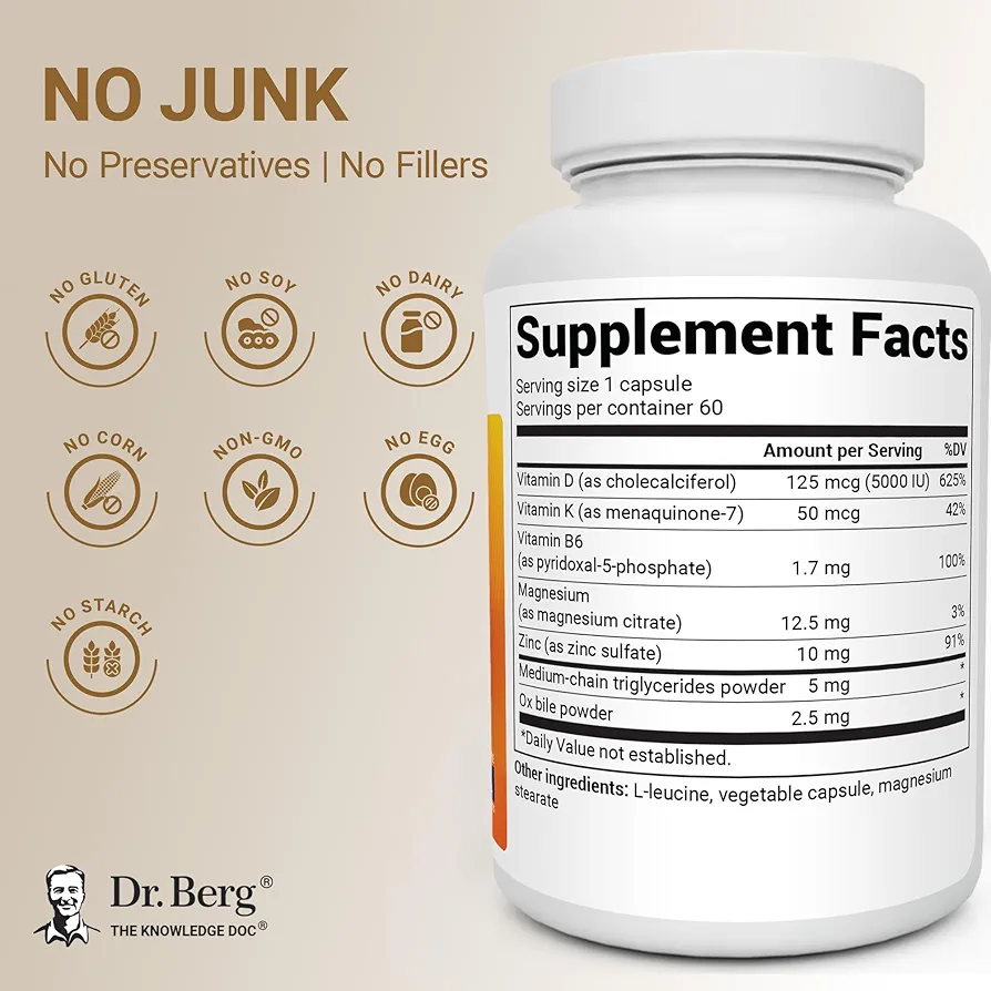 Dr. Berg Vitamin D3 K2 5,000 IU (60 Capsules) - Image 2