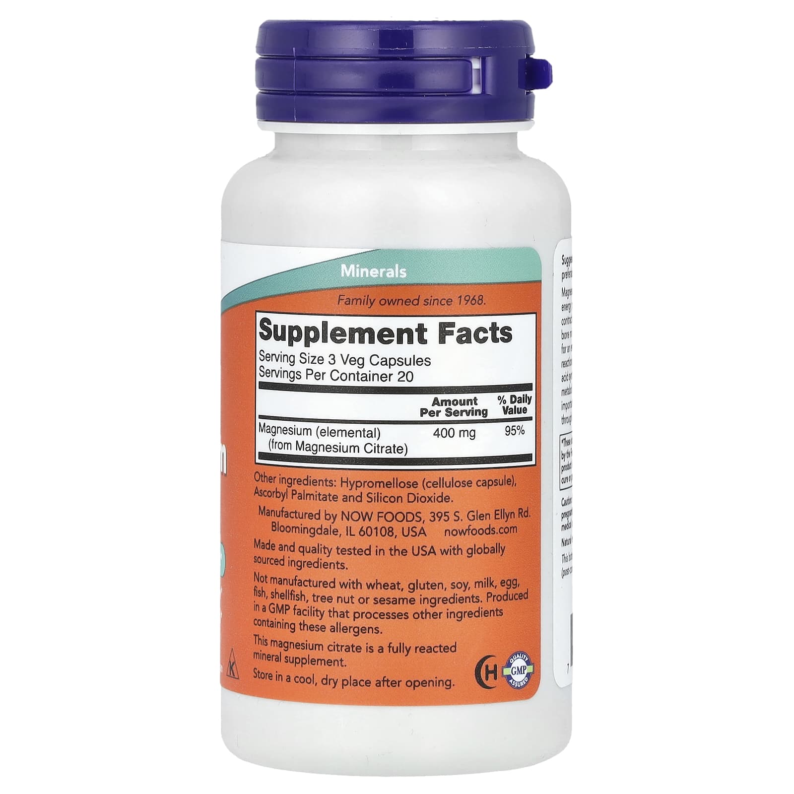 NOW Foods Magnesium Citrate (60 Veg Capsules) - Image 2