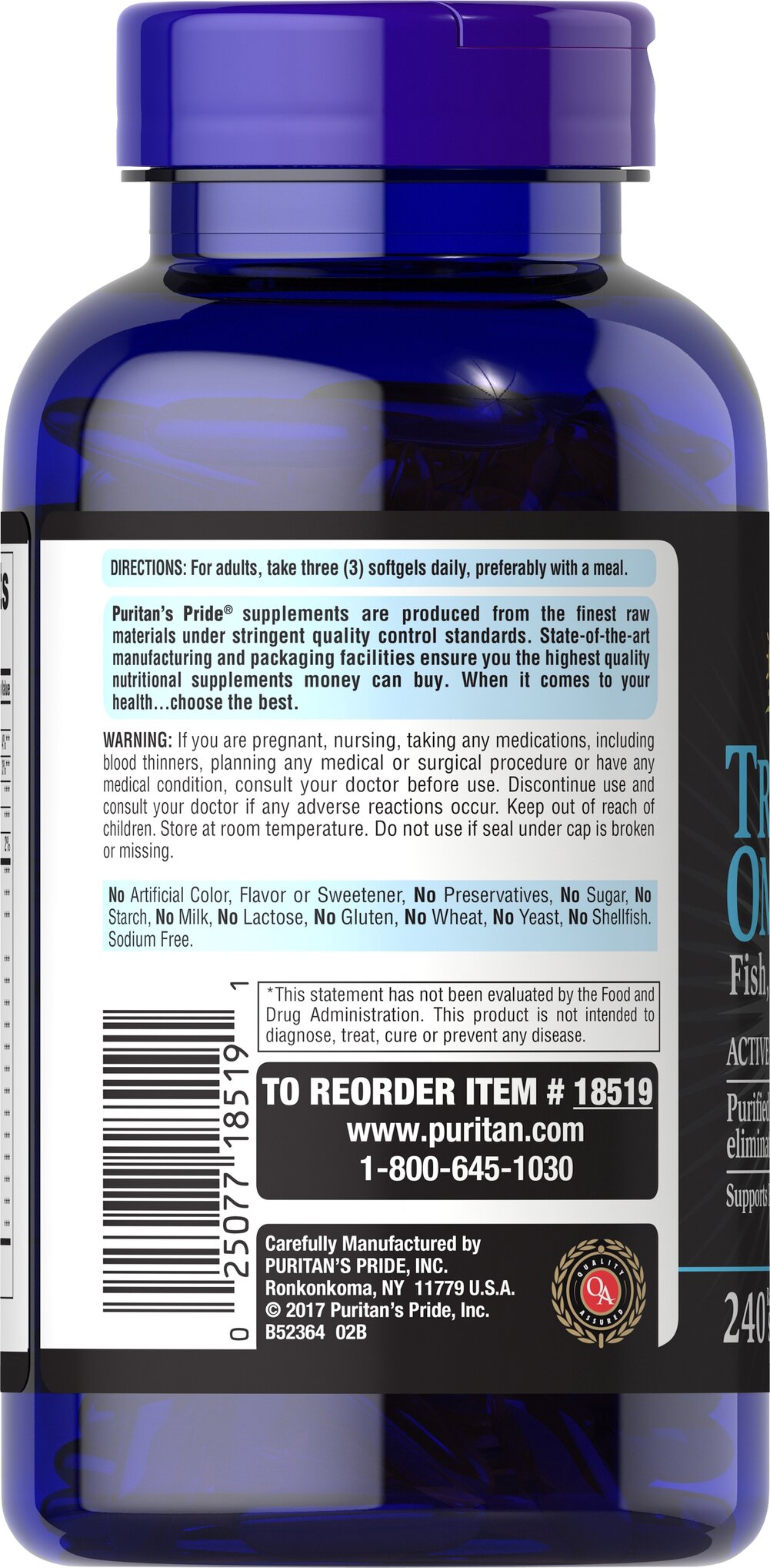 Puritan’s Pride Triple Action Omega 3-6-9(240 Softgel) - Image 3
