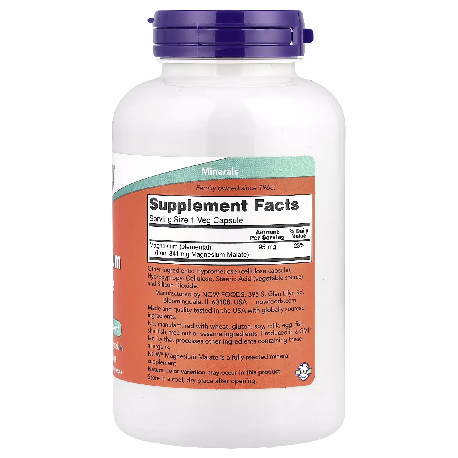 NOW Foods Magnesium Malate Caps with 95mg (180 Veg Capsules) - Image 2