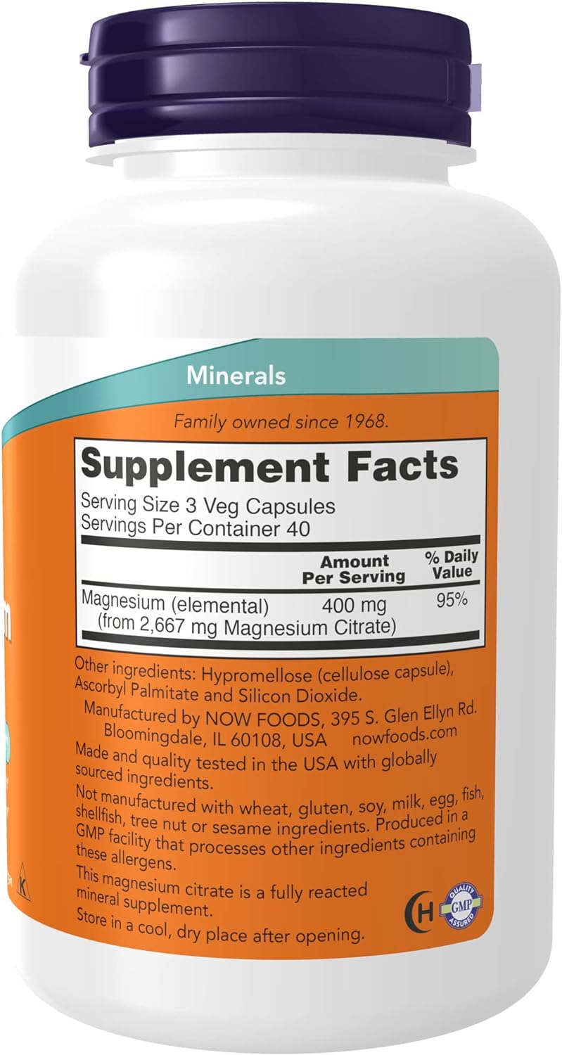 NOW Magnesium Citrate(120 veg Capsules) - Image 2
