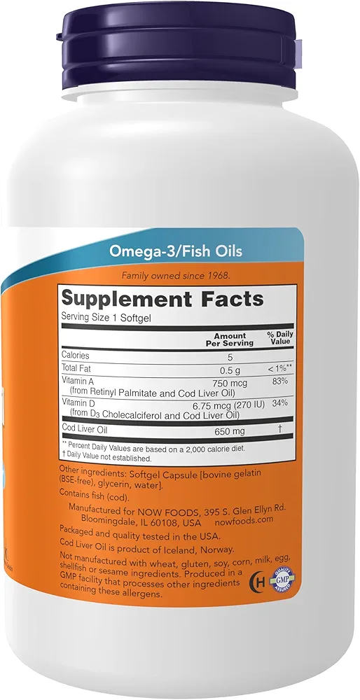 NOW Foods Cod Liver Oil (650 mg) - Image 2