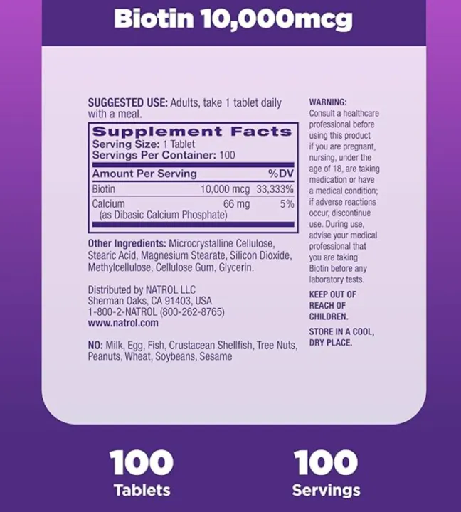 Natrol Biotin 10000mcg (100 Tablets) - Image 2